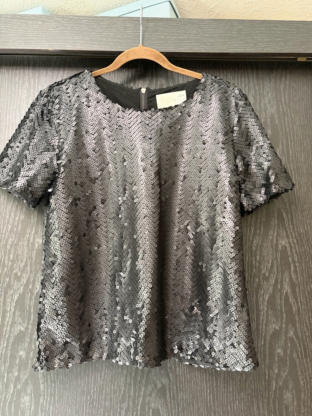 J.O.A. Silver Sequin Short Sleeve Tee